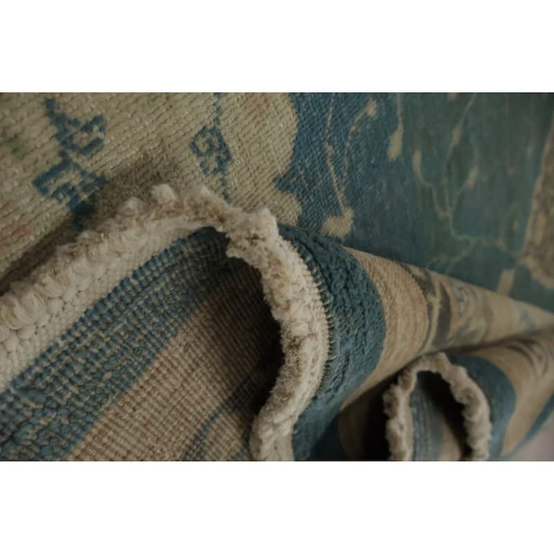 Hand Knotted Oriental 100% Wool Carpet Transitional Floral Navy Blue & Blues Oushak Area Rug - 7' 8'' X 5' 0''