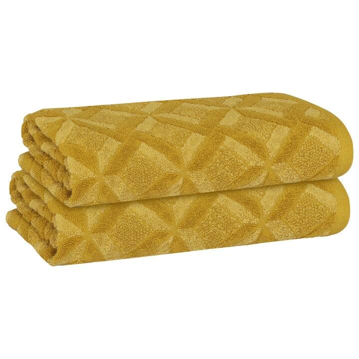 PREMIUS 2 Pack Geo 100% Cotton Yarn Dyed Bath Towel, 27x54 Inches - 27x54 Inches - Gold