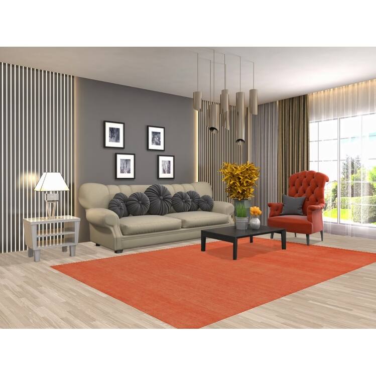 Hand Knotted Oriental 100% Wool Carpet Modern Solid Oranges & Rust Gabbeh Area Rug - 9' 2'' X 6' 0''