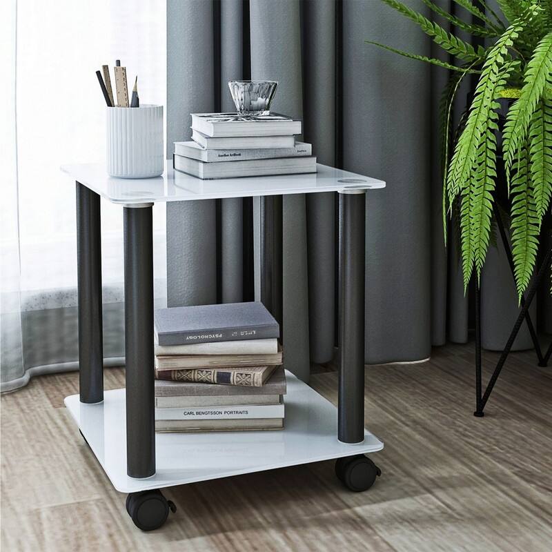 1-Piece or 2-Piece 2-Tier Space End Table - Black/White