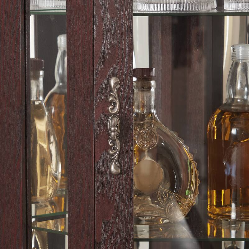 Lighted Corner Curio Cabinet, Floor Standing Glass Display Cabinet, China Cabinet with Tempered Glass Doors & Adjustable Shelve