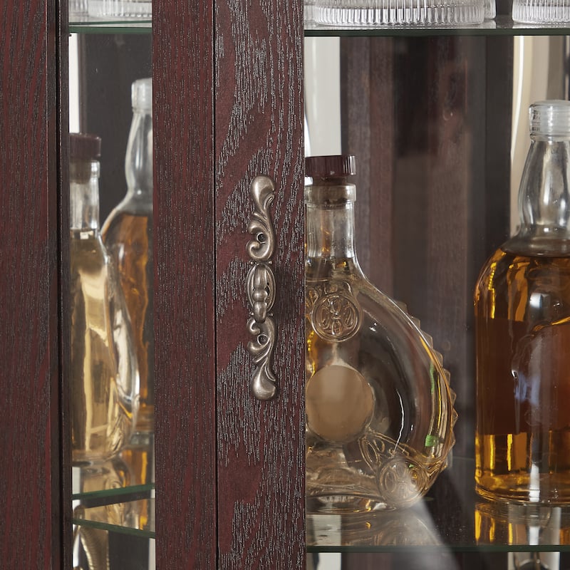 Lighted Corner Curio Cabinet - Glass Display Shelf with Tempered Glass Doors, Adjustable Shelving, and Included Bead Bulb