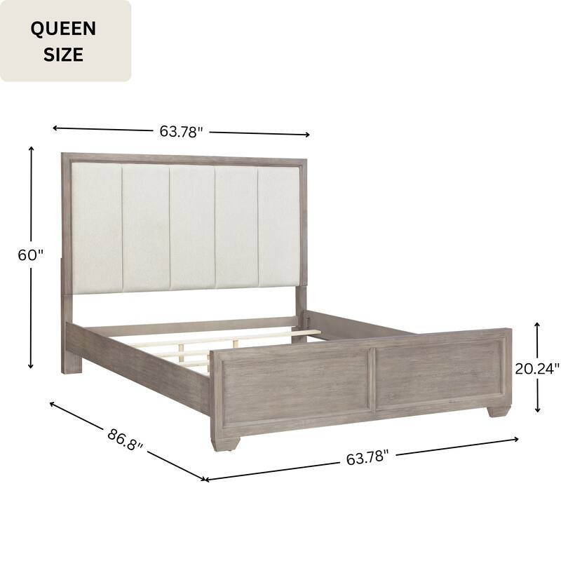 Roundhill Furniture Ennesley Gray Wood Bedroom Set with Upholstered Panel Bed, Dresser, Mirror, 2 Nightstand, and Chest