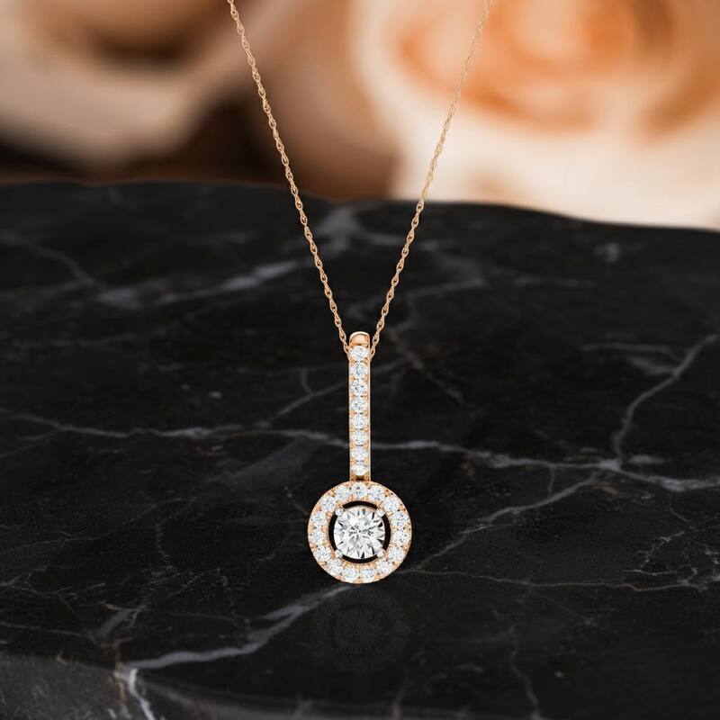 IGI Certified 1/4ct TDW Diamond Halo Pendant Necklace in 10K Gold for Women