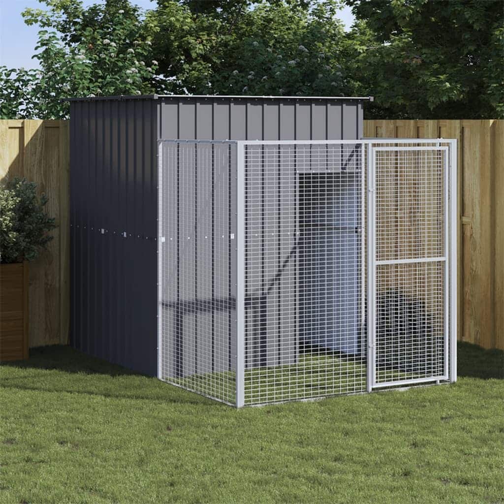 vidaXL Dog House Outdoor Dog Kennel Crate Shelter with Run Galvanized Steel