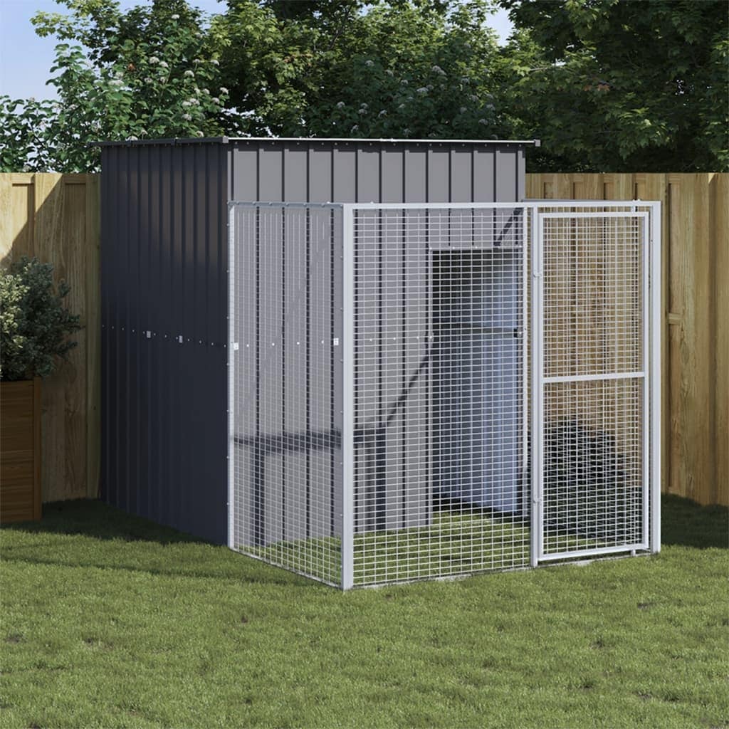 vidaXL Dog House Outdoor Dog Kennel Crate Shelter with Run Galvanized Steel