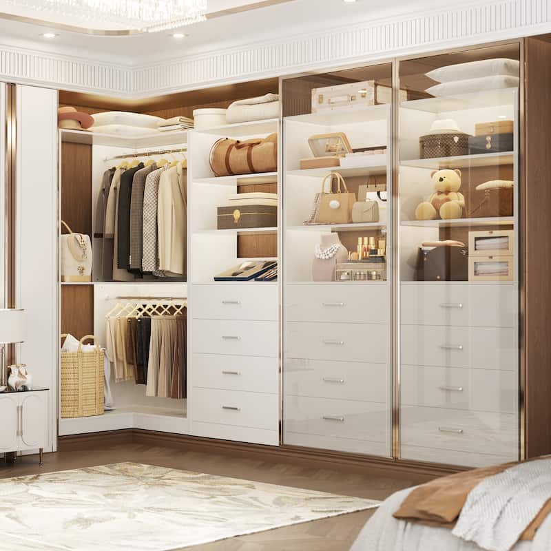 Cimly Set of 2 Corner Closet Organizer, Freestanding Closet System with Wooden Drawers