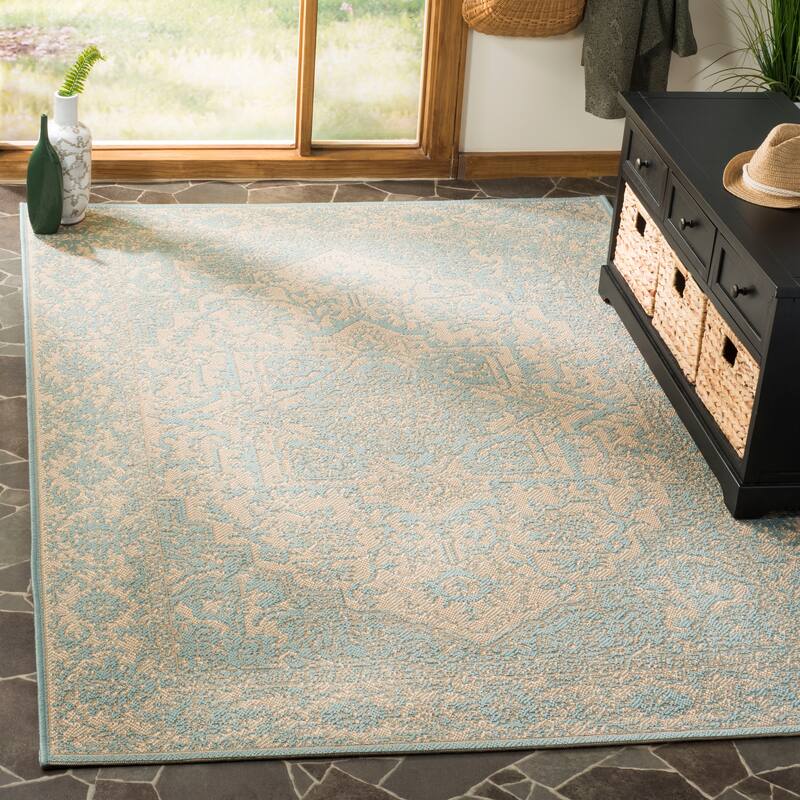 SAFAVIEH Linden Karol Indoor/ Outdoor Waterproof Patio Backyard Rug - 8' x 10' - Cream/Aqua