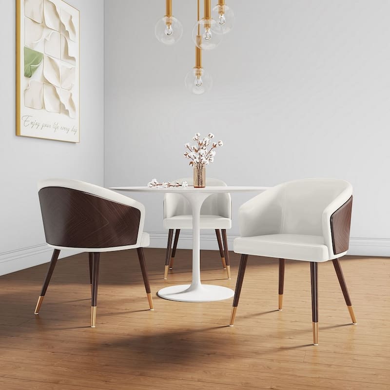 Manhattan Comfort Modern Reeva Leatherette Upholstered Dining Chair - Walnut and Cream - Set of 2