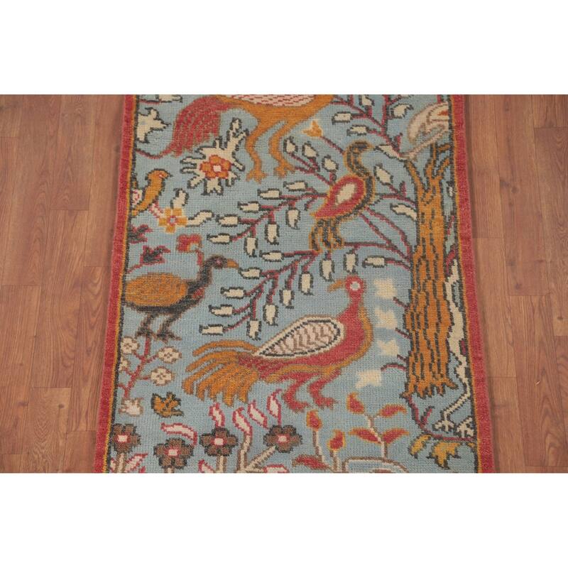 Animal Pictorial Ziegler Runner Rug Hand-Knotted Wool Carpet - 2'7"x 8'0"