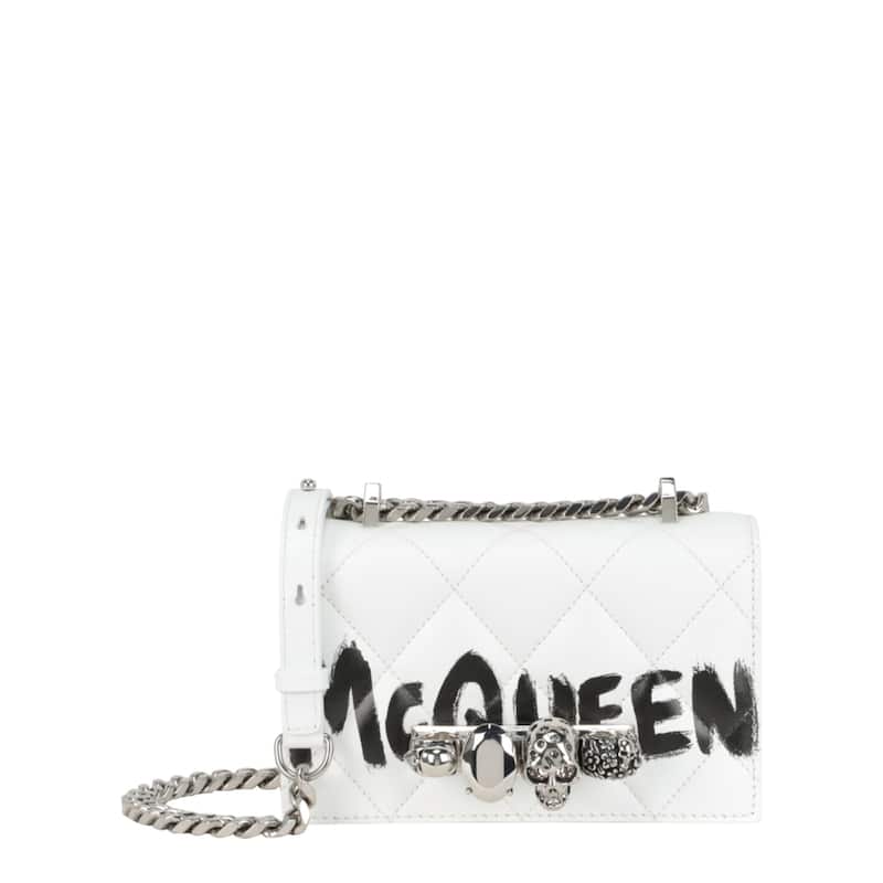 Alexander McQueen Mini Graffiti Jeweled Shoulder Bag - White Black