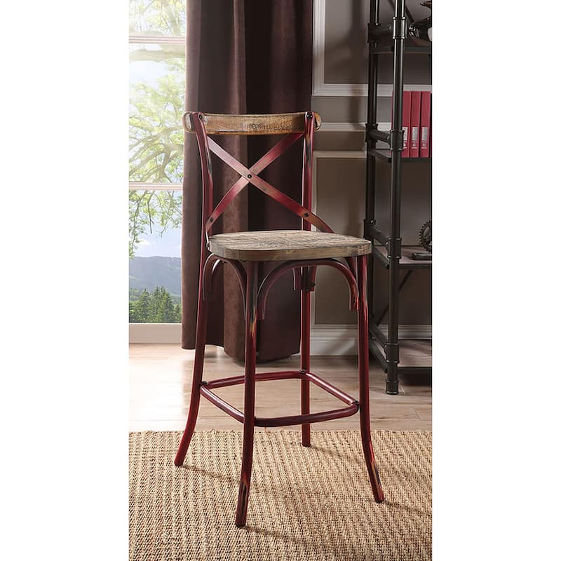 Antique Turquoise and Antique Oak Bar Stool with Cross Back