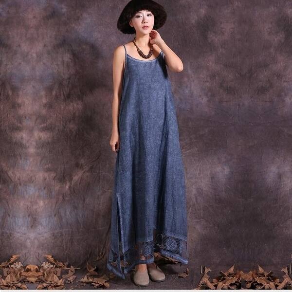 Shop Sleeveless Spaghetti Strap Dresses For Female Women Do Old Cotton Linen Long Dress Vintage Clothing 970623 Overstock 27108462