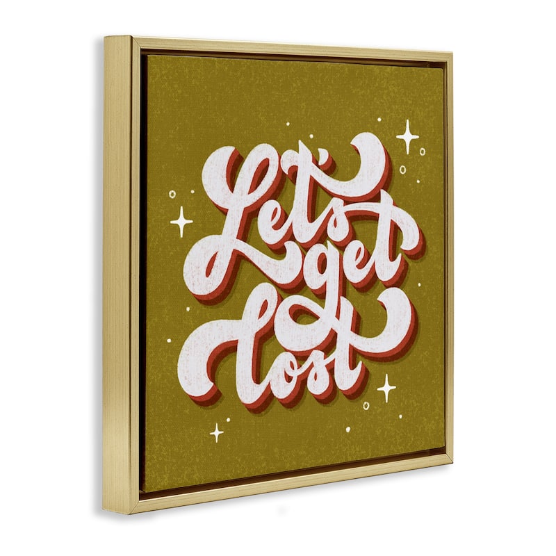 Stupell Let's Get Lost Retro Lettering Framed Floater Canvas Wall Art Design By Sarah Hickman