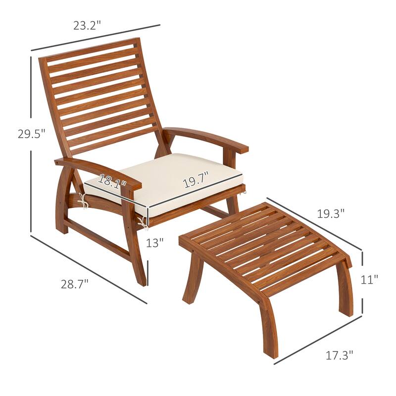 4 Piece Acacia Wood Garden Furniture Set with Chairs and Footstools Cushioned Outdoor Patio Seating for Garden and Patio
