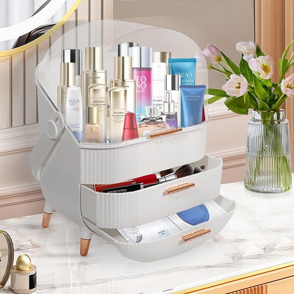 Green scenic Egg Shape Oval Makeup Storage Box Countertop Portable Vanity Cosmetics Organizer Preppy White