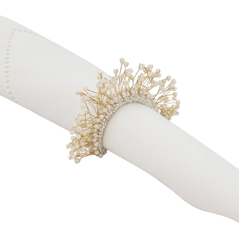 Pearl Napkin Rings With Crown Design (Set of 4)