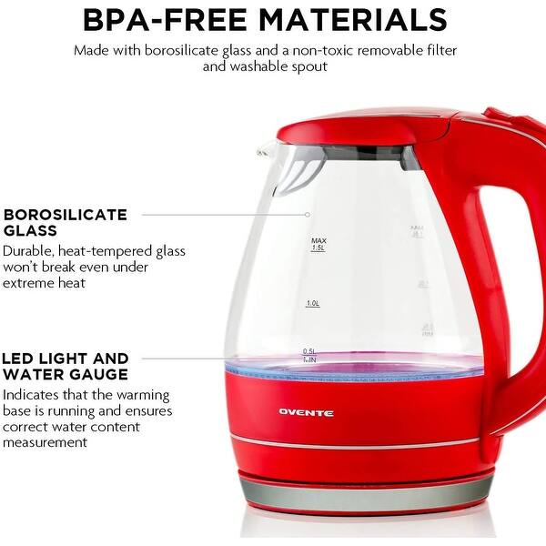 Farberware Cordless Water Boiler Farberware Electric Glass Kettle Reviews  OVENTE Illuminated Red Electric Kettle With Filter, Fast Heating And