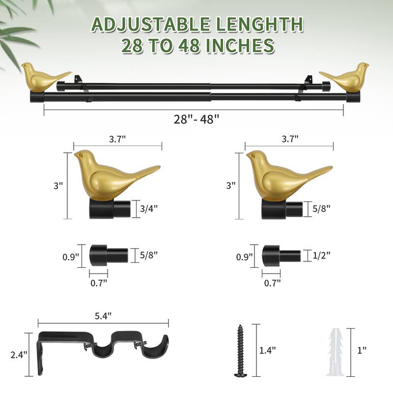 MERIVILLE 3/4" Diameter Farmhouse Double Window Curtain Rod, Bird Finials