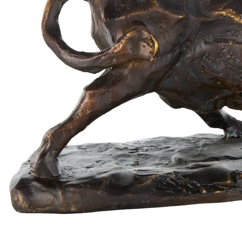 Black Polystone Distressed Textured Bull Decorative Sculpture with Gold Accents - 6"W x 14"L x 7"H
