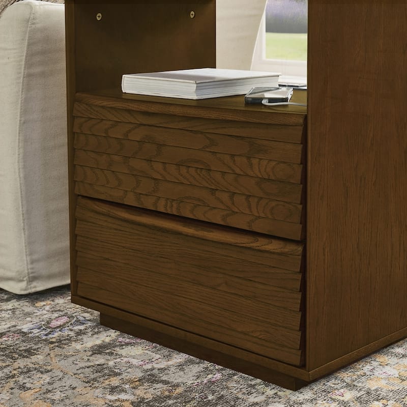 Nightstand with Charging Station and 2 Solid Wood Drawers
