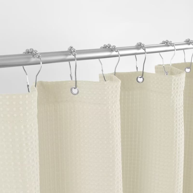 Dobby Waffle Shower Curtain with 12 Metal Hooks