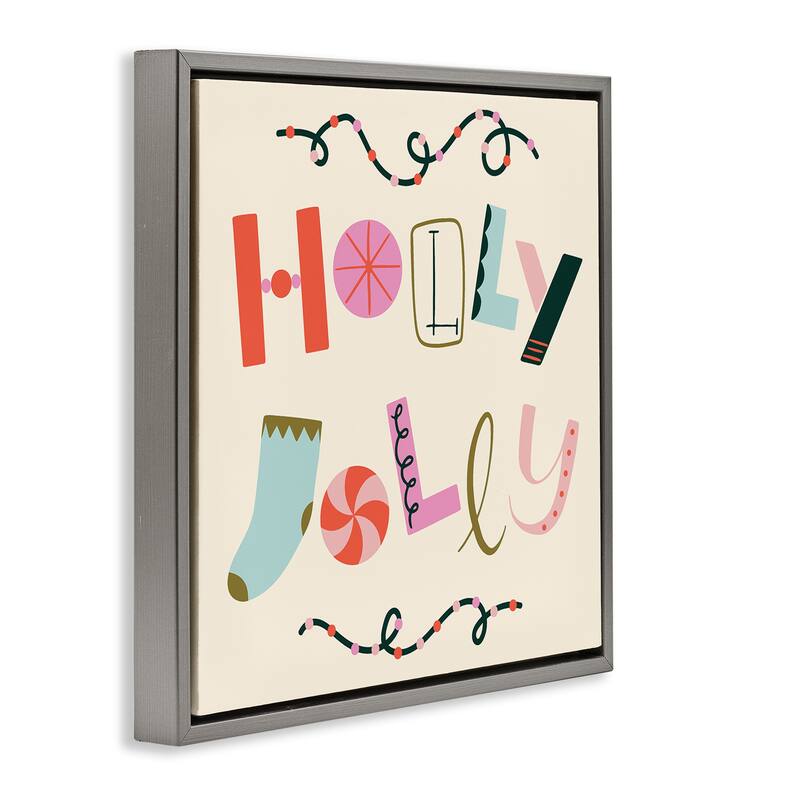 Stupell Holly Jolly Eclectic Holiday Framed Floater Canvas Wall Art Design By Sazerelli Designs