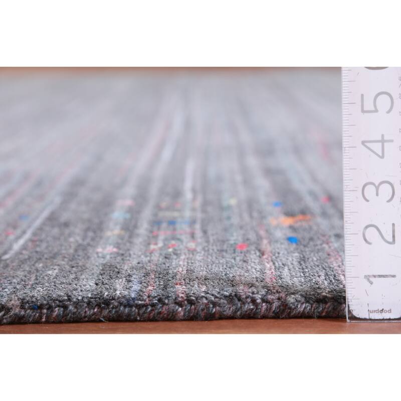 Hand Knotted Oriental 100% Wool Carpet Tribal Stripe Greys & Charcoal Gabbeh Area Rug - 9' 6'' X 9' 9''