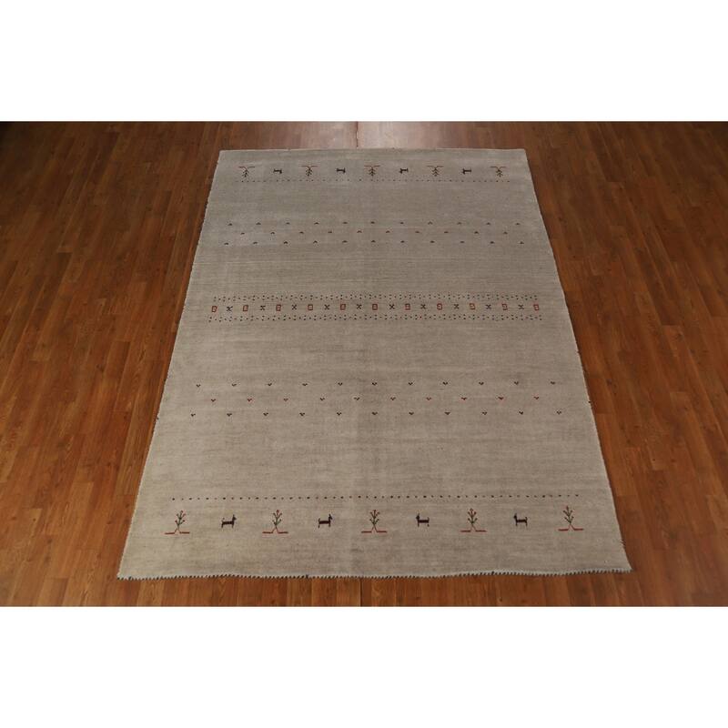 Gabbeh Oriental Area Rug Hand-Knotted Orange Wool Carpet - 5'9" x 7'8"