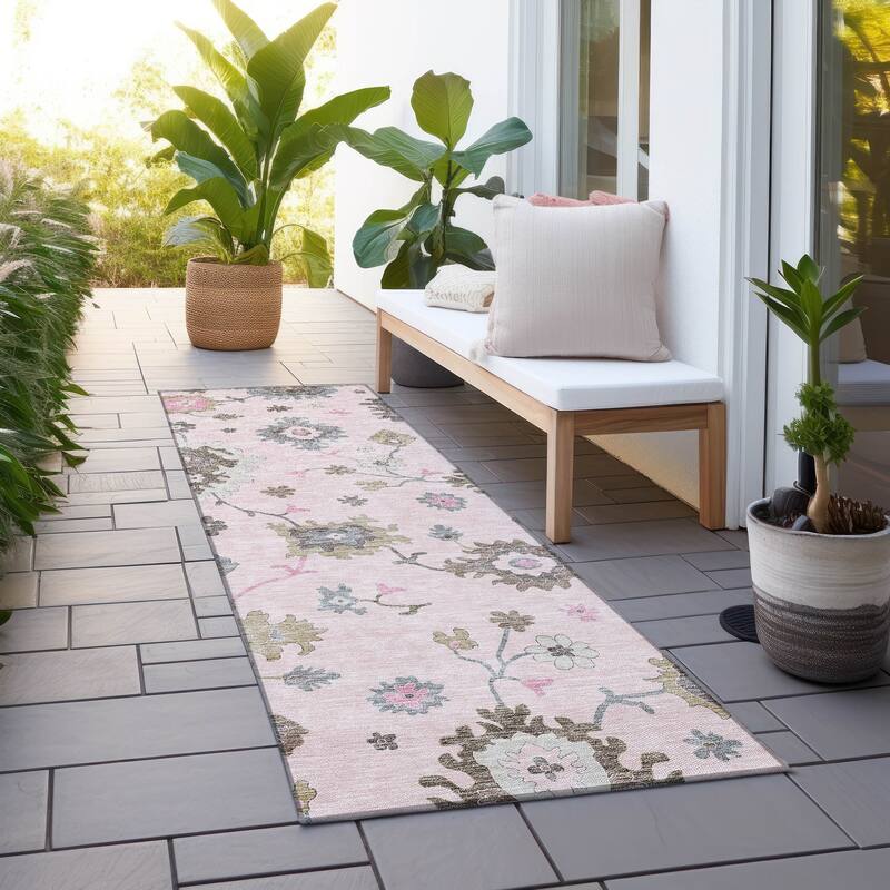 Machine Washable Indoor/ Outdoor Chantille Kashan Traditonal Rug - Pink - 2'3" x 7'6"