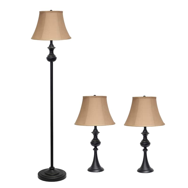 Elegant Designs Traditionally Crafted 3 Pack Lamp Set (2 Table Lamps, 1 Floor Lamp) with Tan Shades, Restoration Bronze - N/A