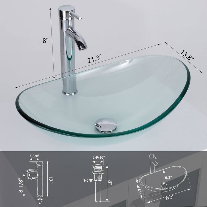Eclife Modern Bathroom Sink Tempered Glass & Ceramic Artisan Basin for Vanity