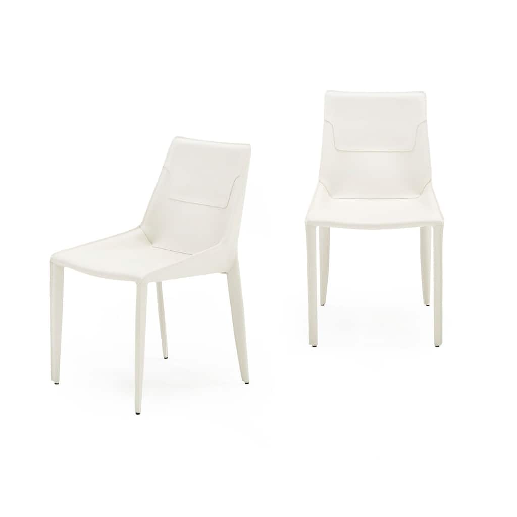 Modrest Halo Modern Ivory Saddle Leather Dining Chair (Set of 2)