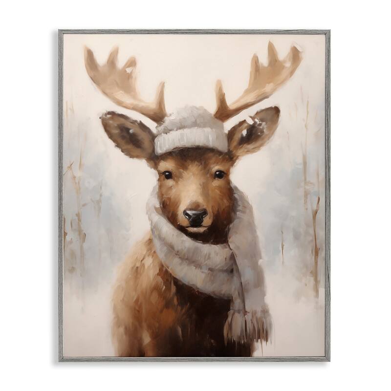 Stupell Cozy Winter Deer Fawn Framed Giclee Art Design By Arlington Prints - 24 x 30 - Grey