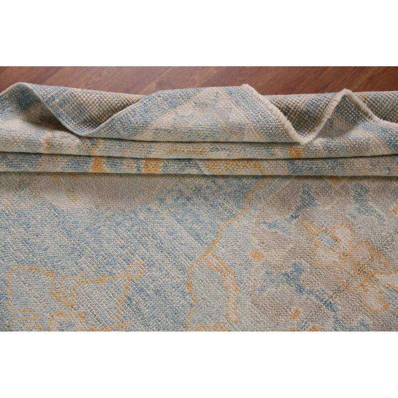 Hand Knotted Oriental 100% Wool Carpet Transitional All-Over Navy Blue & Blues Oushak Area Rug - 11' 2'' X 8' 5''