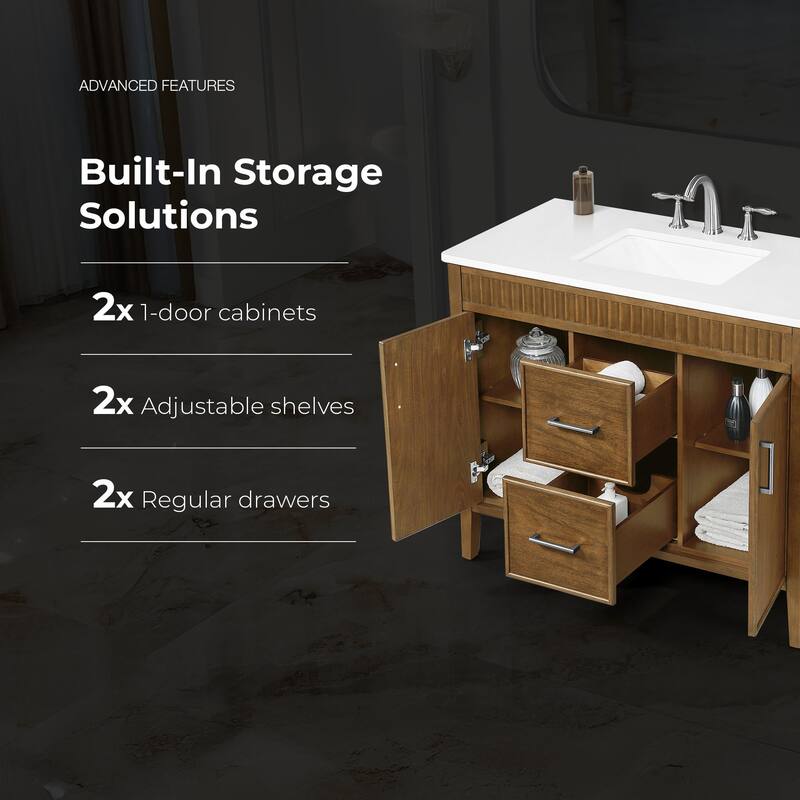 Juliette Warm Walnut Bathroom Vanity with White Quartz Top