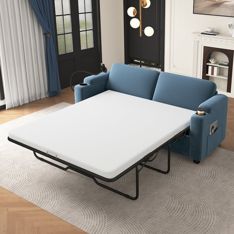 GDFStudio Emily Multifunctional Convertible Corduroy Sleeper Sofa for Small Spaces