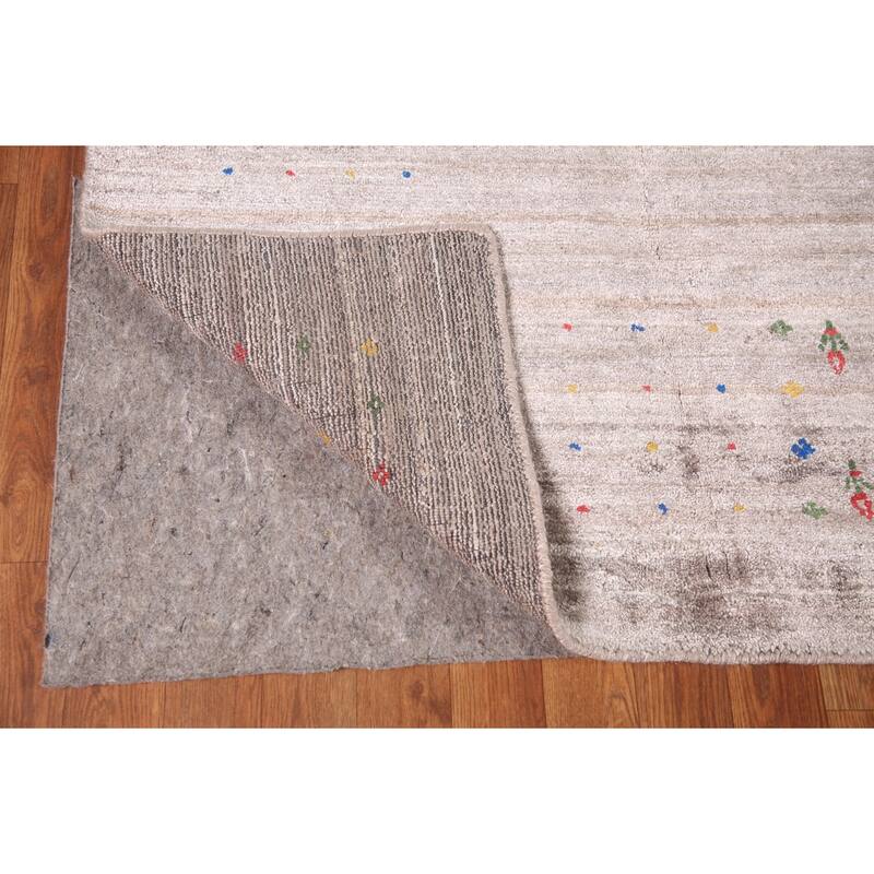 Tribal Gabbeh Oriental Area Rug Handmade Silk Beige Carpet - 8'0" x 9'8"