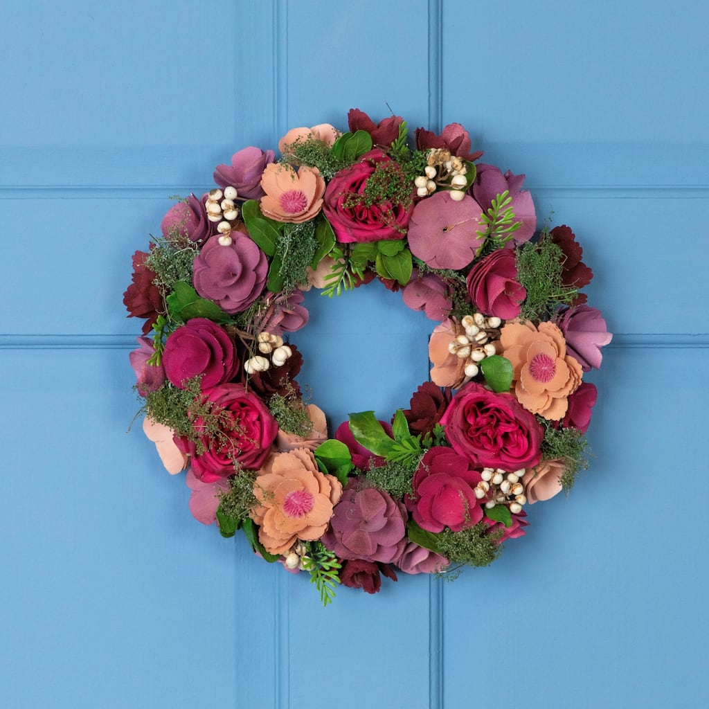 Wooden Floral Artificial Spring Wreath with Dried Pods - 13.5"