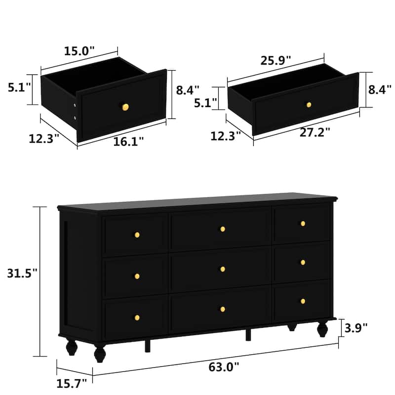 Timechee 63'' W Dresser White Chest Srorage Cabinet Lacquer Drawers