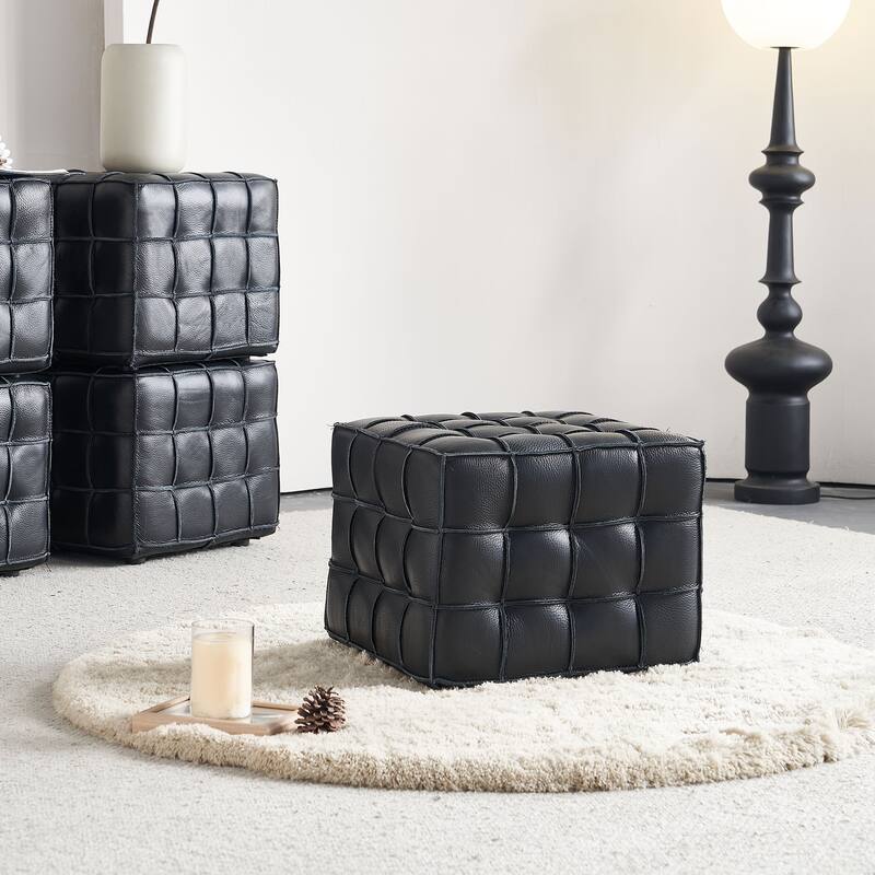 17.32''Genuine Leather Tufted Ottoman,Footstool For Living Room & Bedroom