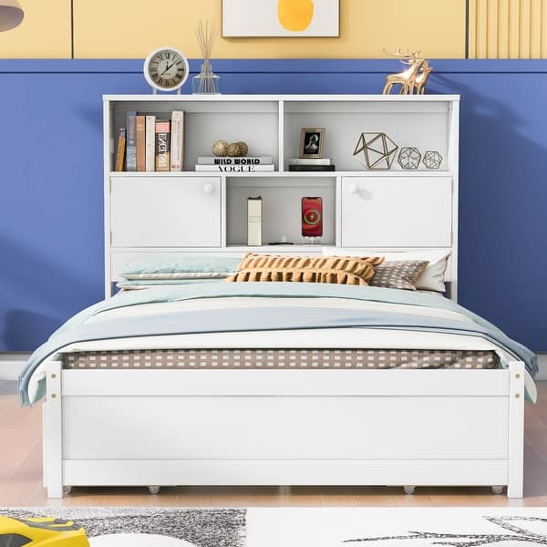 slide 2 of 26, Wooden Full Storage Platform Bed with Charging Station & 4 Drawers