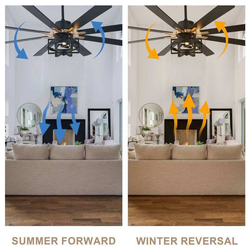 Bella Depot 65" Industrial Large Ceiling Fan 6-Speed 8-blades Reversible Fan with Light and Remote