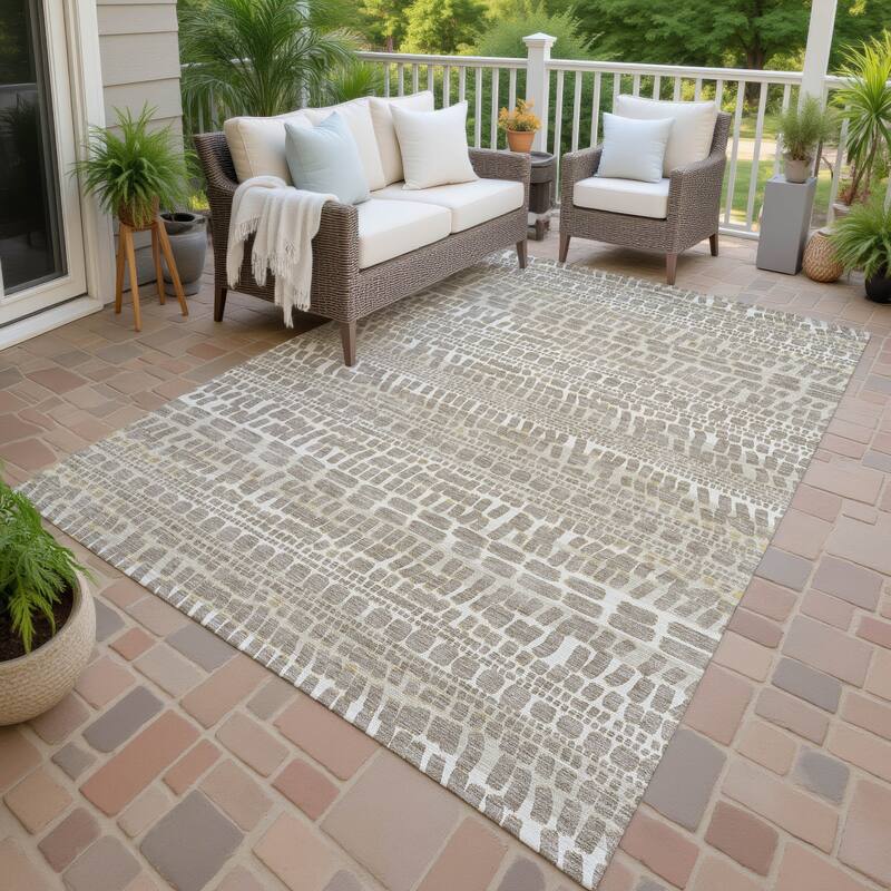 Machine Washable Indoor/ Outdoor Modern Winfield Chantille Rug - Khaki - 9' x 12'