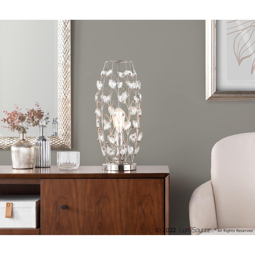 18.75" Polished Nickel Table Lamp W/ Clear Crystal