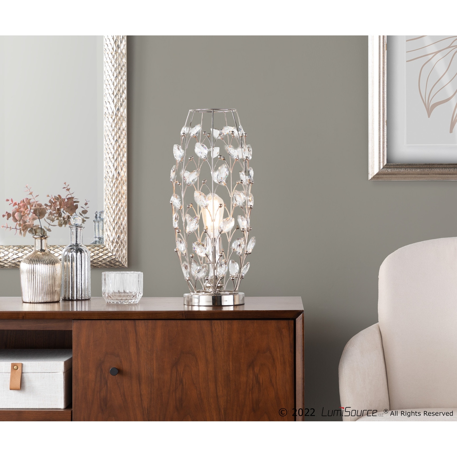 18.75" Polished Nickel Table Lamp W/ Clear Crystal - Polished Nickel