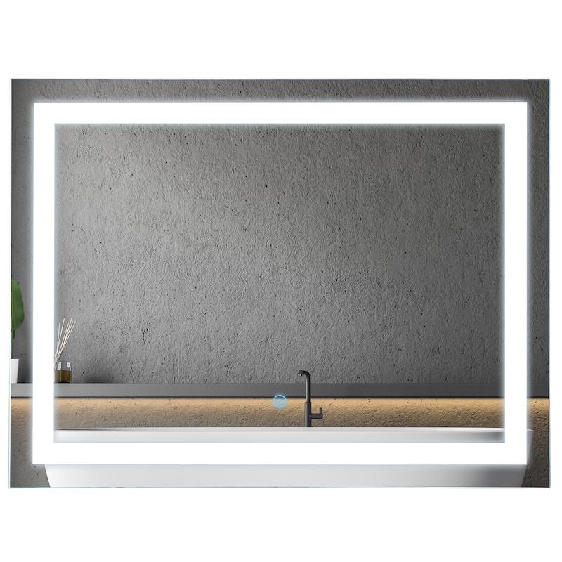 HOMCOM 32" LED Illuminated Bathroom Wall Vanity Mirror with Outline LEDs, Adjustable Horizontally or Vertically, Silver