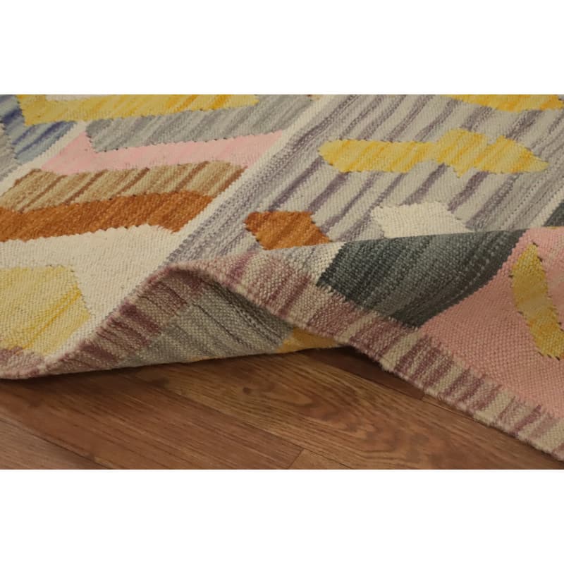 Hand Woven Oriental 100% Wool Carpet Southwestern Tribal Multi-Colored Kilim Area Rug - 8' 4'' X 5' 1''