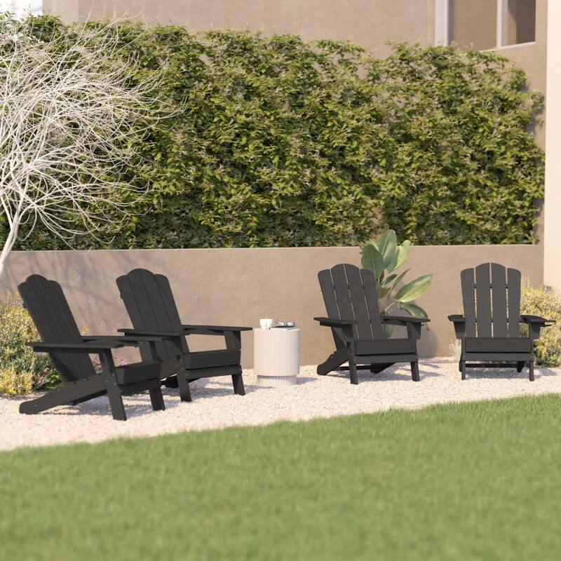 Set of 4 Commercial All-Weather Adirondack Chairs with Cupholders - Gray