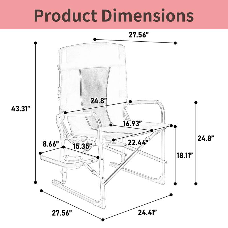 Oversized Portable Folding Camping Chair with Side Table and Pocket